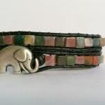 Lucky Elephant Double Wrap Bracelet, Fancy Jasper..