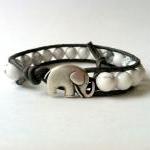 Elephant Leather Wrap Bracelet, White Howlite Wrap..
