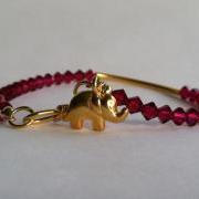 Lucky Elephant Charm Bracelet, Ruby Red and Vermeil Gold Bracelet, Christmas gift idea