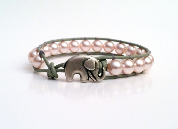 Lucky Elephant Pearl Wrap Bracelet, Lucky Elephant Button, Christmas Gift